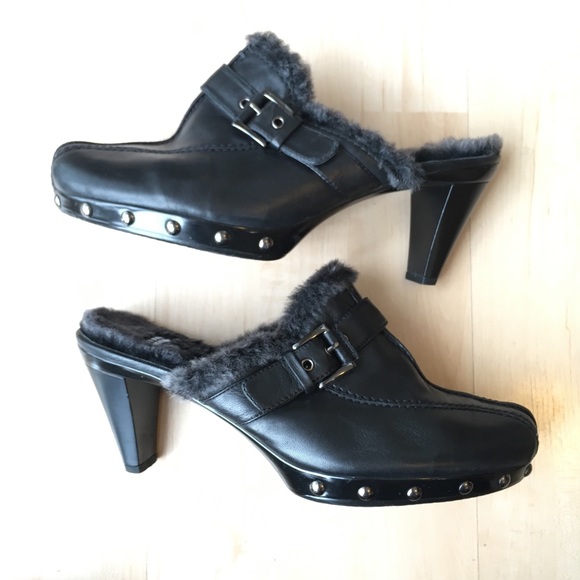 Stuart Weitzman Shoes - Stuart Weitzman black fur lined studded mules